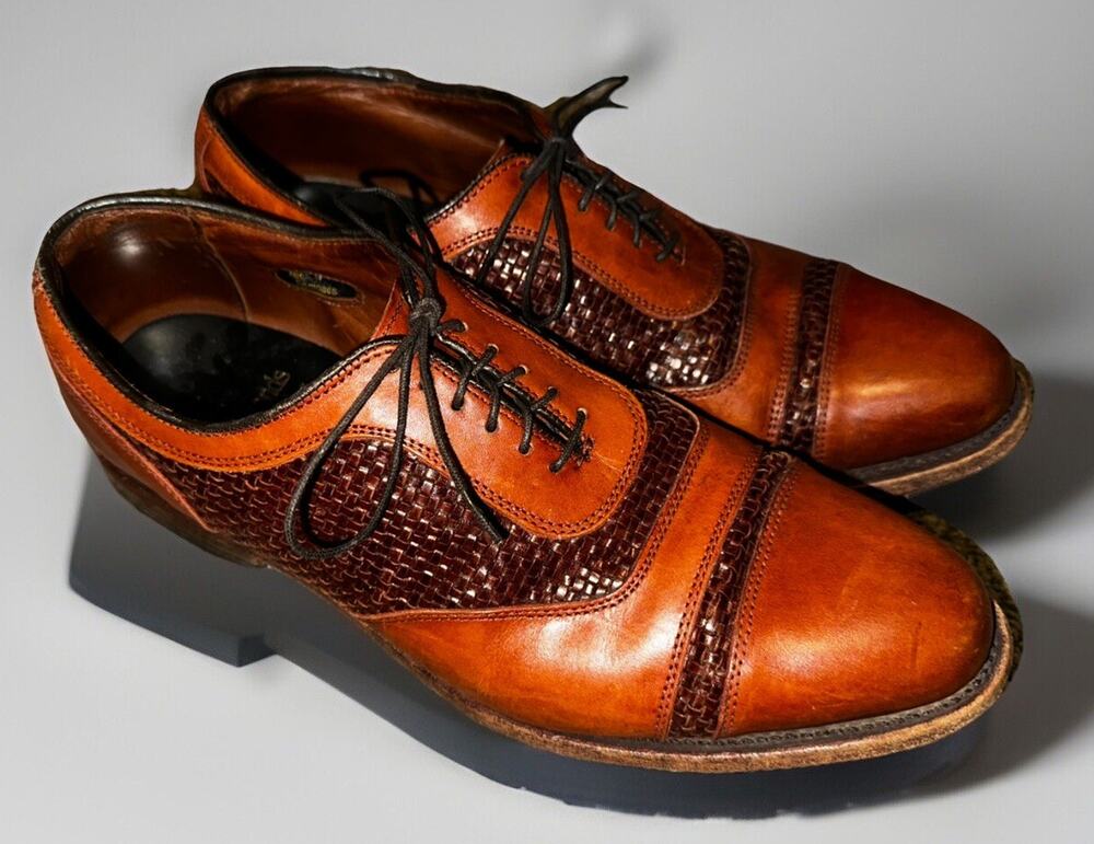 Allen Edmonds Winhall Men 7 Brown Woven Leather Cap Toe Wingtip Oxford Shoes